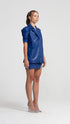 Vegan Leather Cobalt Ruched Jacket